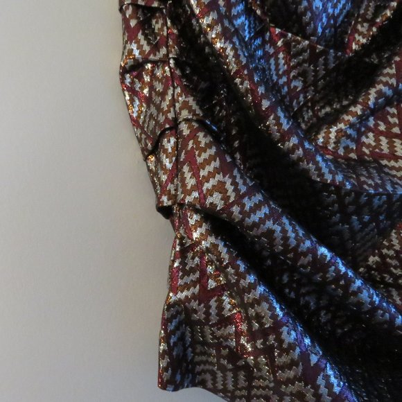 BIRGITTE HERSKIND Silver Red Metallic Brocade Ruched April Skirt - Size US 6 - Picture 10 of 15
